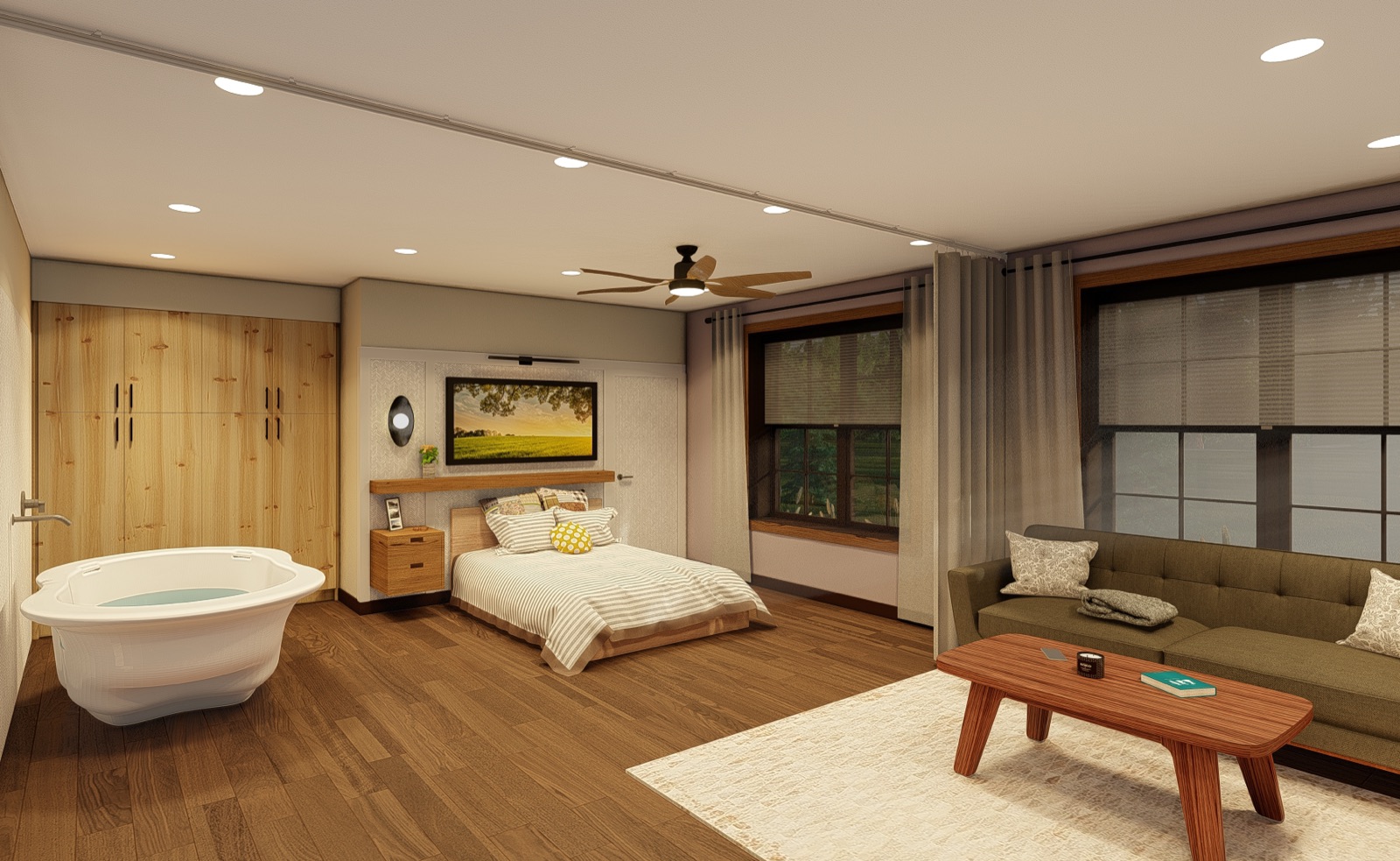 Architectural rendering of a homelike birth suite at Sifra Birth Center in Merrill, Wisconsin